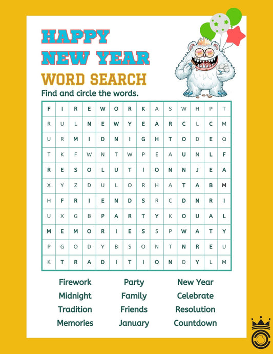 HAPPY NEW YEAR WORD SEARCH