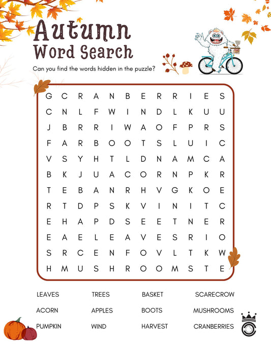 🍁 Autumn Word Search Puzzle 🍂