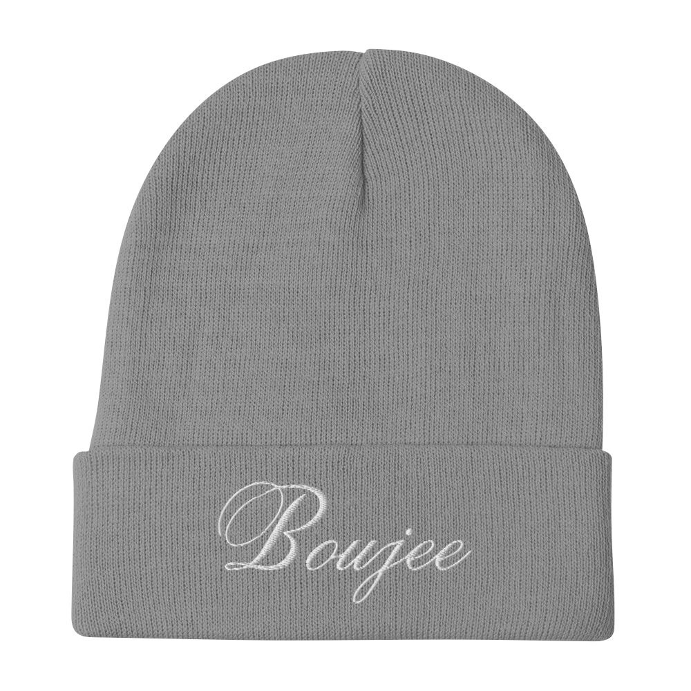 Fashionable beanie hat that exudes confidence and style. Its eye-catching design. Embroidered Boujee, Color: Lt. Gray