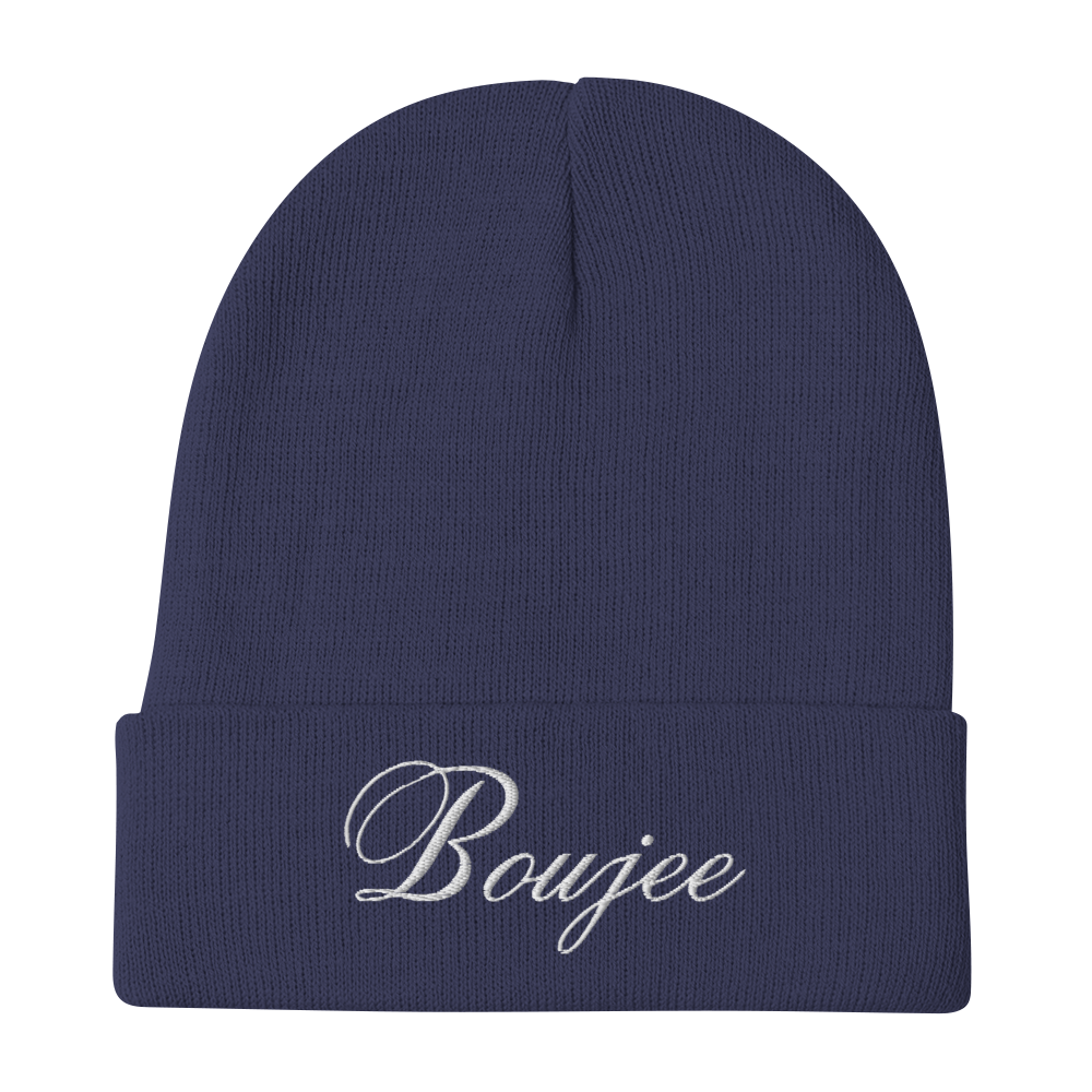 Fashionable beanie hat that exudes confidence and style. Its eye-catching design. Embroidered Boujee, Color: Blue