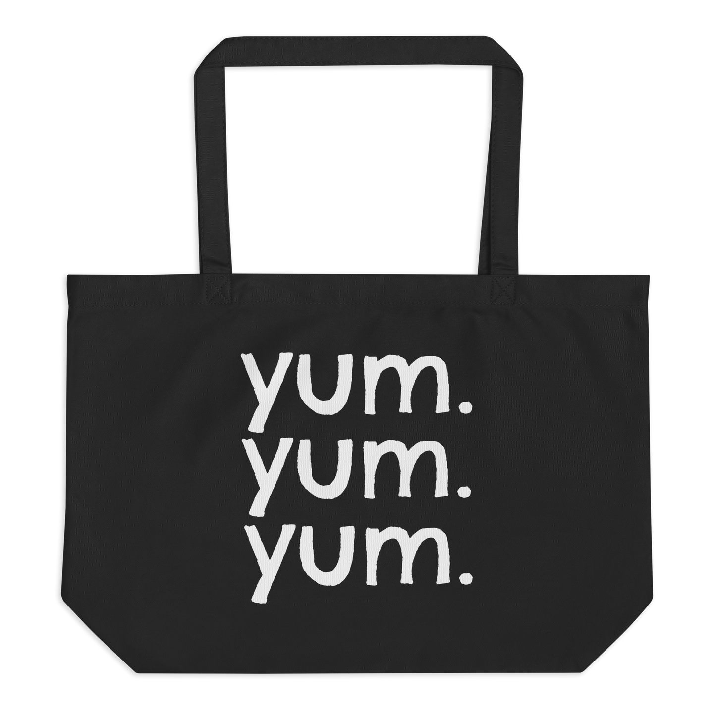 Go green with the YUM Organic Tote Bag! Color: Black 