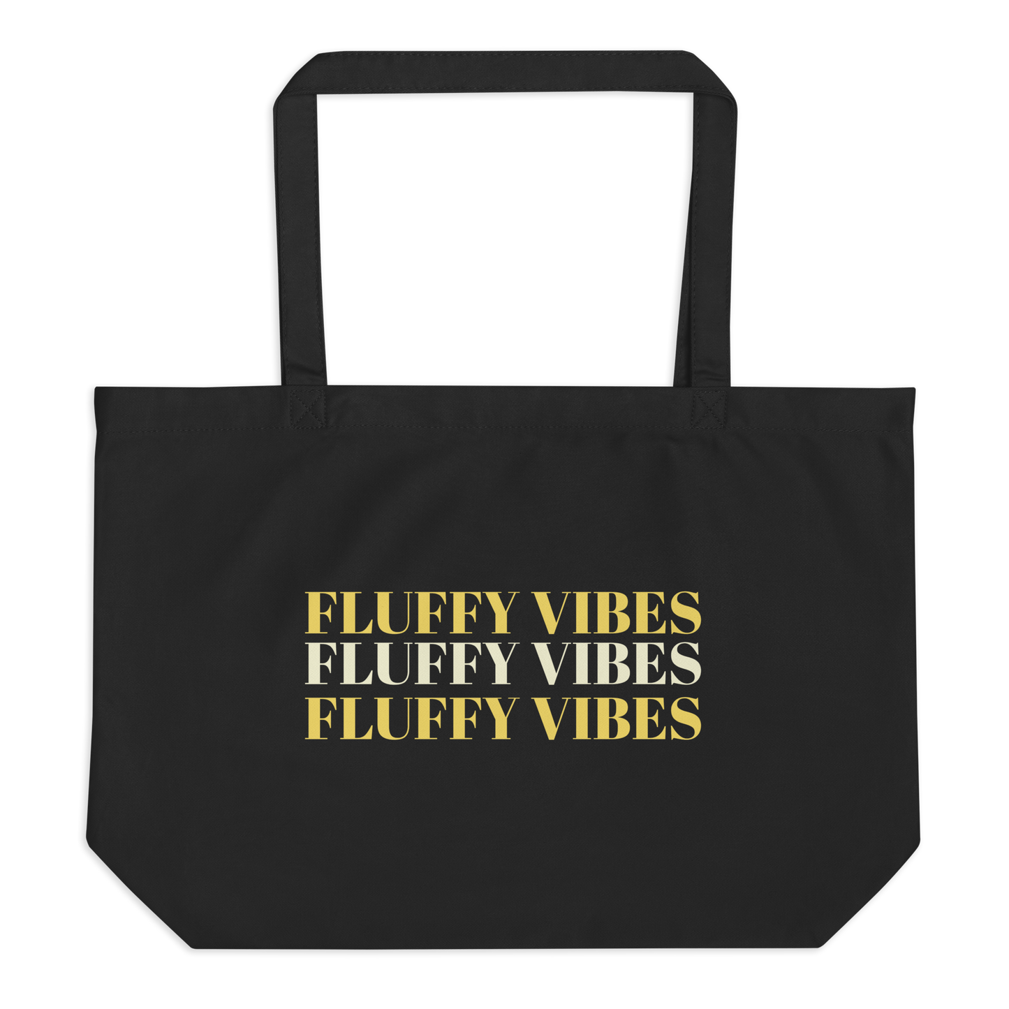 Discover the perfect blend of fashion and sustainability with our Fluffy Vibes organic tote bag. Color: Black 