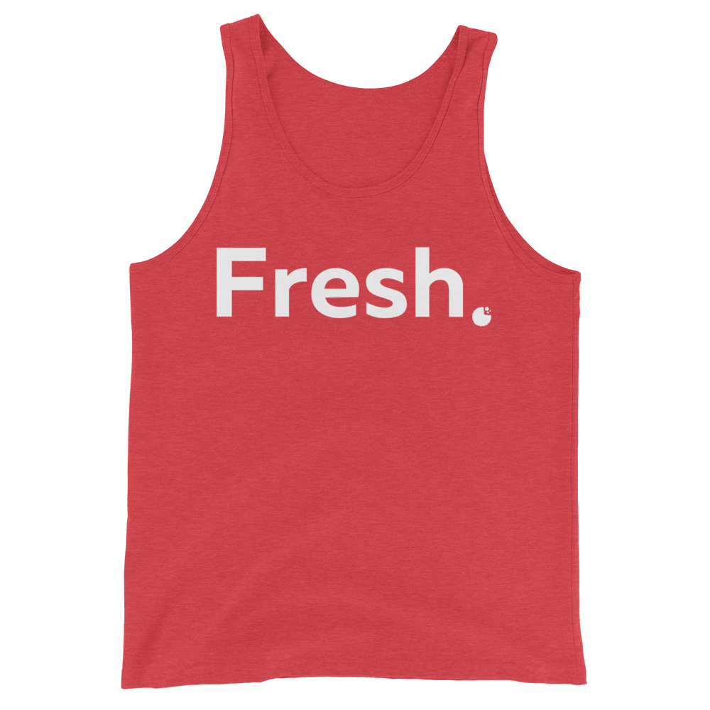 Fresh Tank Top, a unisex wardrobe staple that combines style and versatility. Color: Triblend Red
