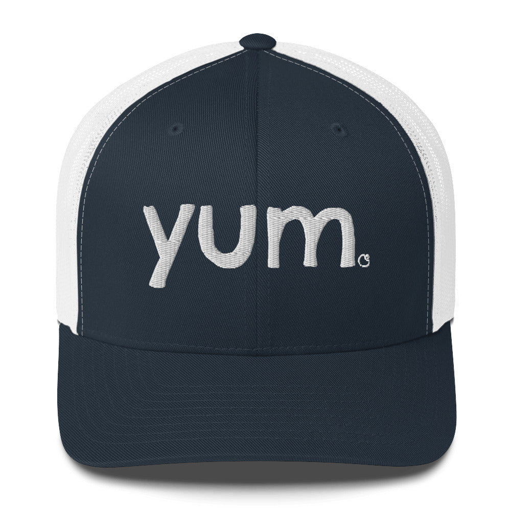 Unveil your hipster side and embrace with YUM the stylish Trucker Cap. Color: Navy and White 