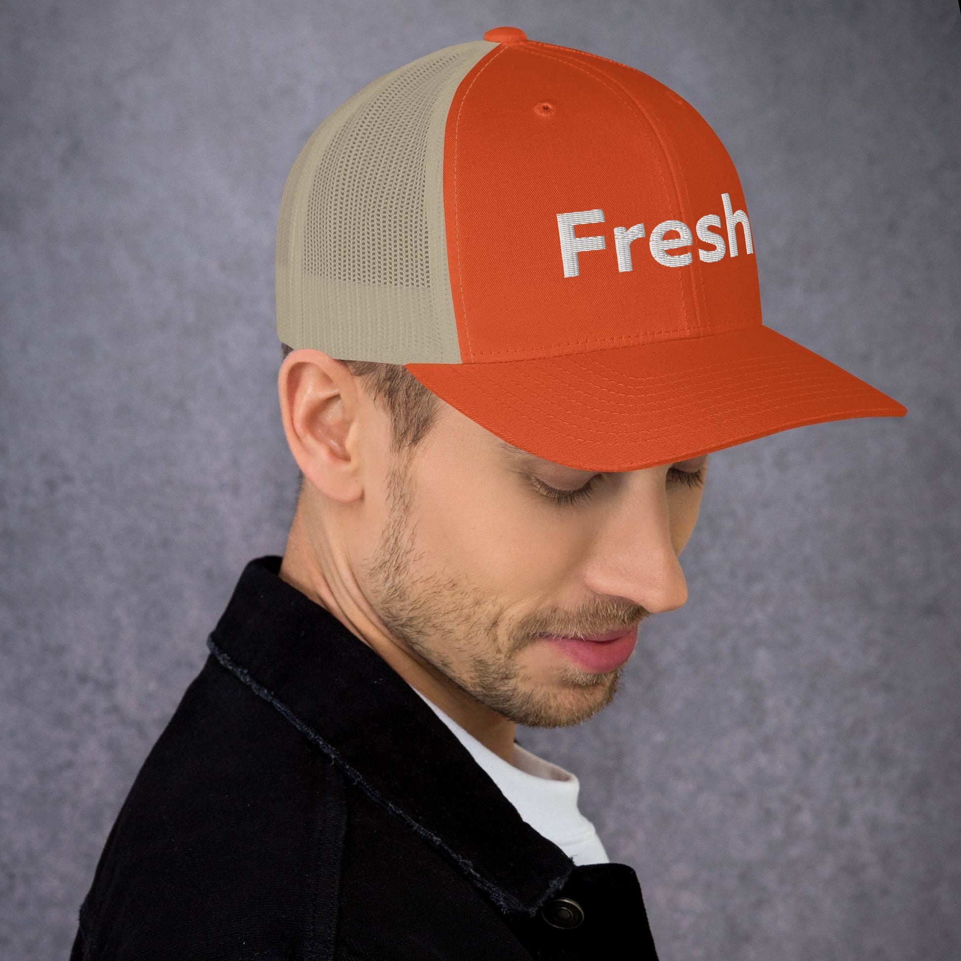 Looking for a hat that combines style and comfort? Look no further than the Fresh Hat! Color: Orange and Khaki