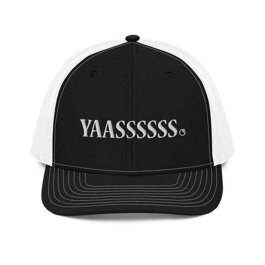 Channel your inner fashionista with the YAASSSSSS Hat, a symbol of style and self-expression. Color: Black and White 